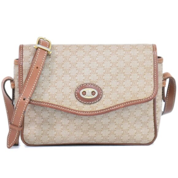 CELINE Macadam PVC Shoulder Crossbody Bag Beige Gold - Picture 1 of 12